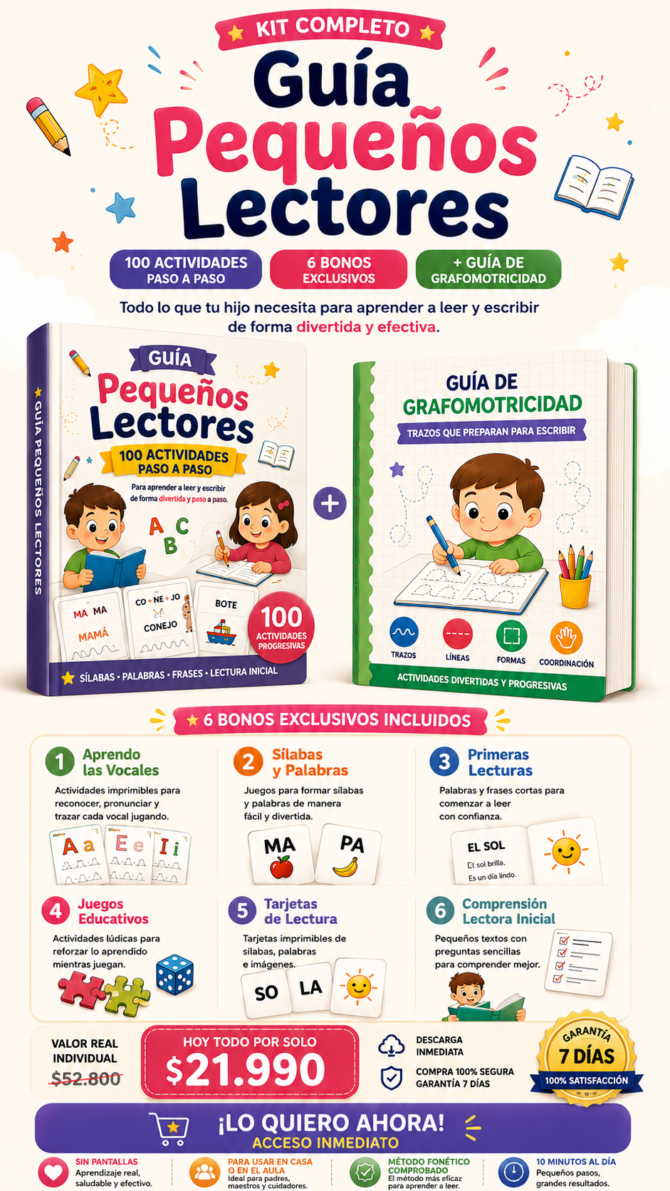 Guia Pequeños Lectores + 6 Bonos + Guia de Grafomotricidad